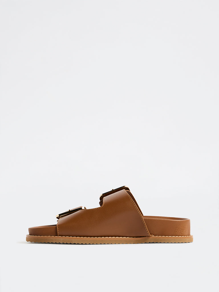 LUNA BLU Tan Buckle-Detailed Sandals