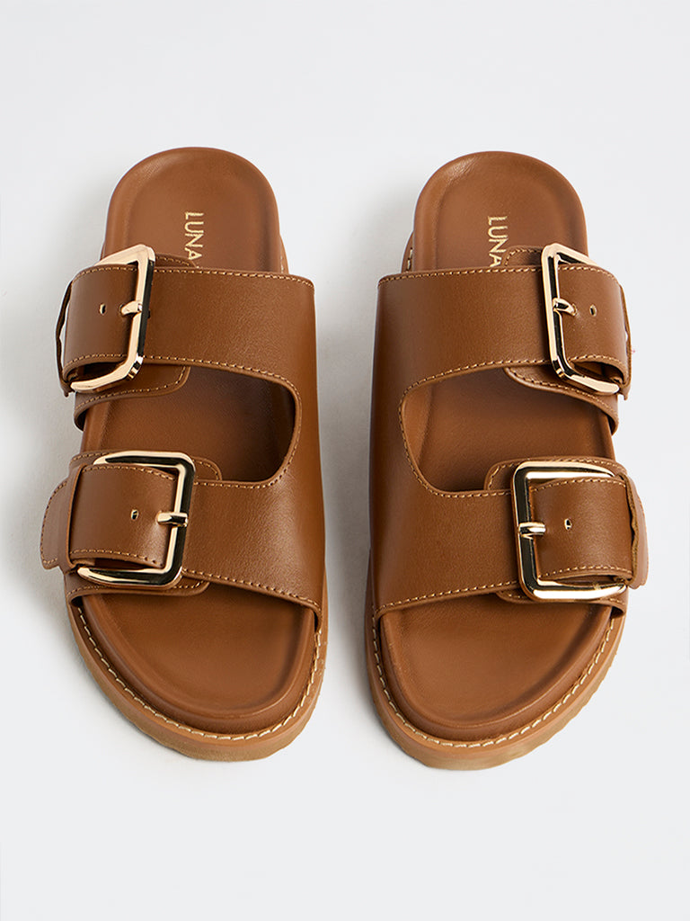 LUNA BLU Tan Buckle-Detailed Sandals