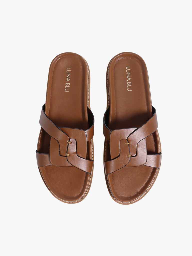 LUNA BLU Tan Lock-Pattern Sandals