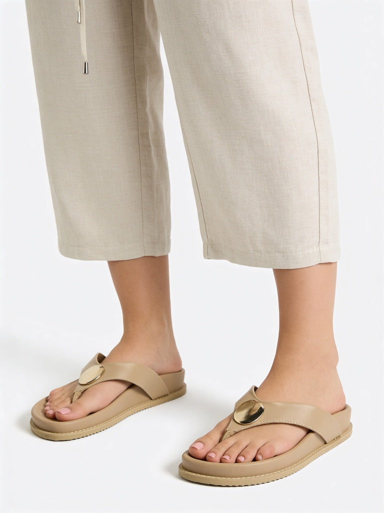 LUNA BLU Beige Metal-Detailed Sandals