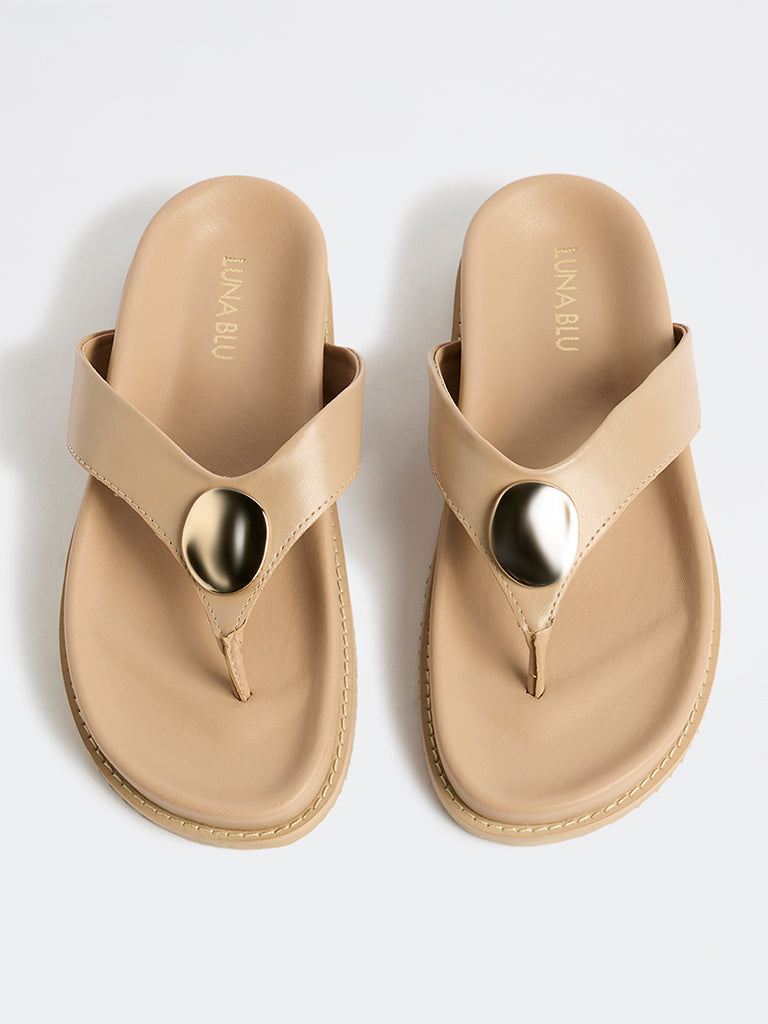 LUNA BLU Beige Metal-Detailed Sandals