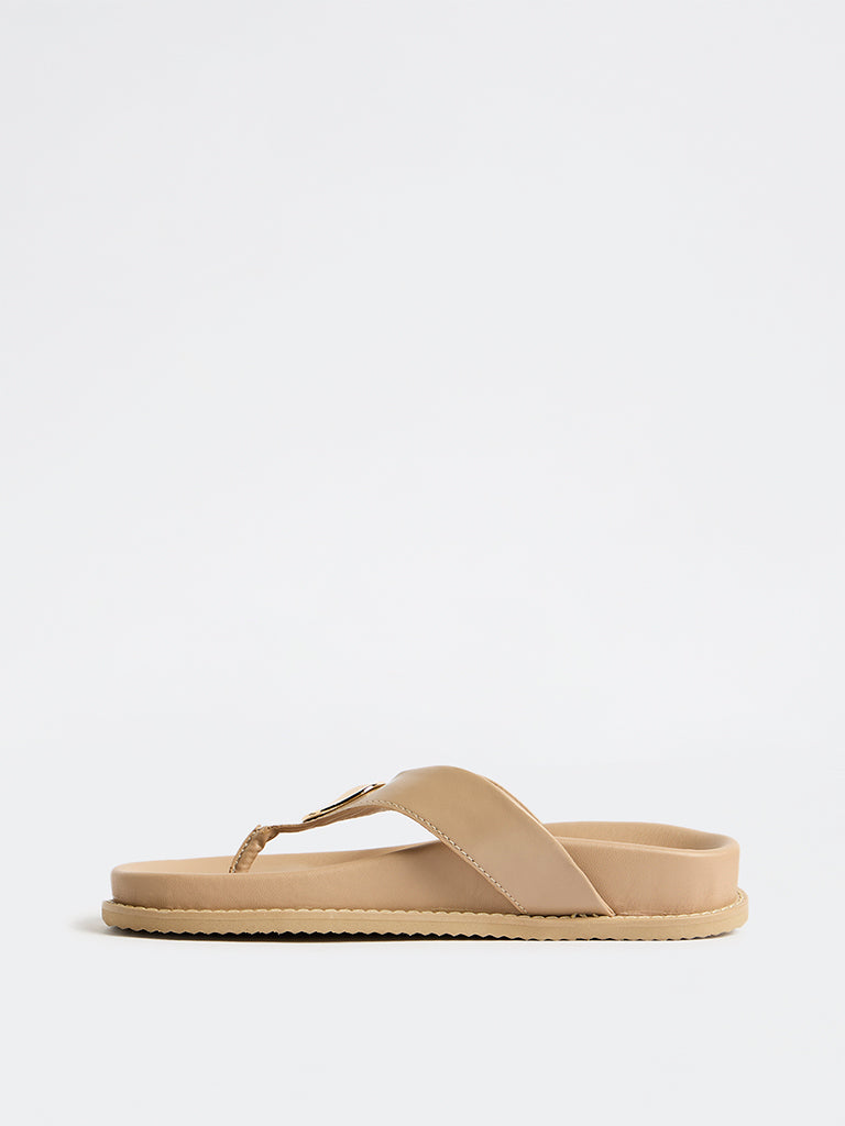 LUNA BLU Beige Metal-Detailed Sandals