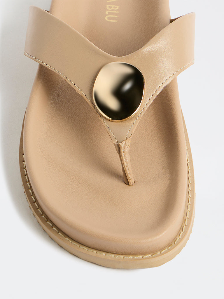 LUNA BLU Beige Metal-Detailed Sandals