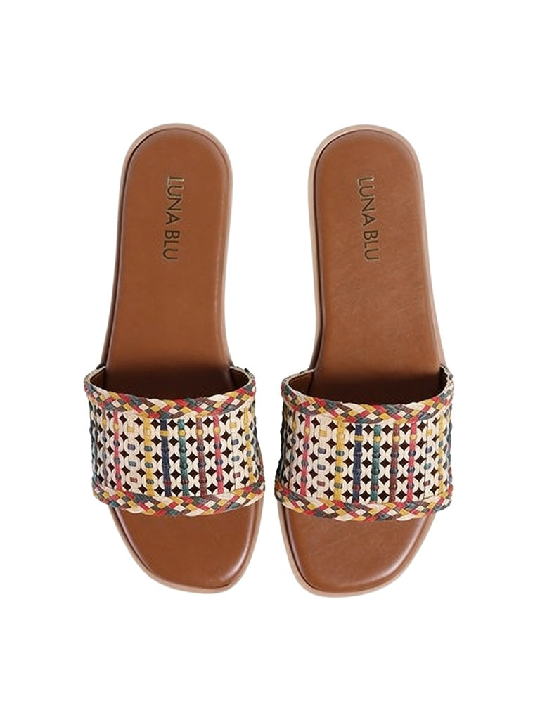 LUNA BLU Woman Multi-Woven Pattern Flat Slides