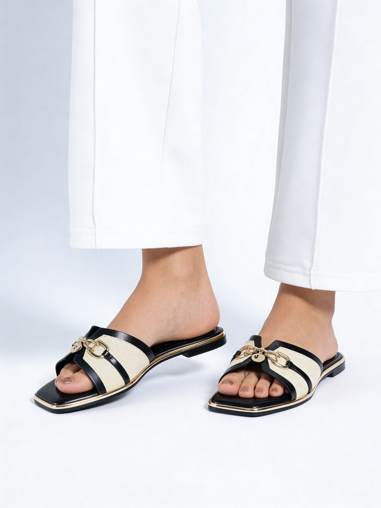 LUNA BLU Black Flat Sandals