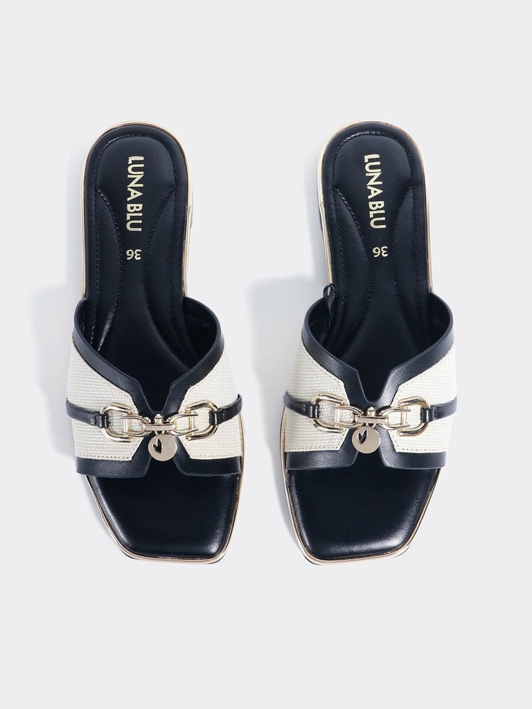 LUNA BLU Black Flat Sandals
