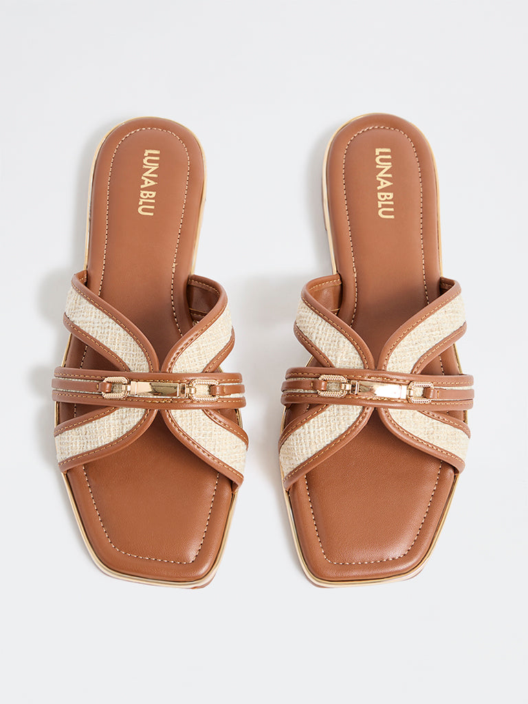 LUNA BLU Tan Raffia Slides