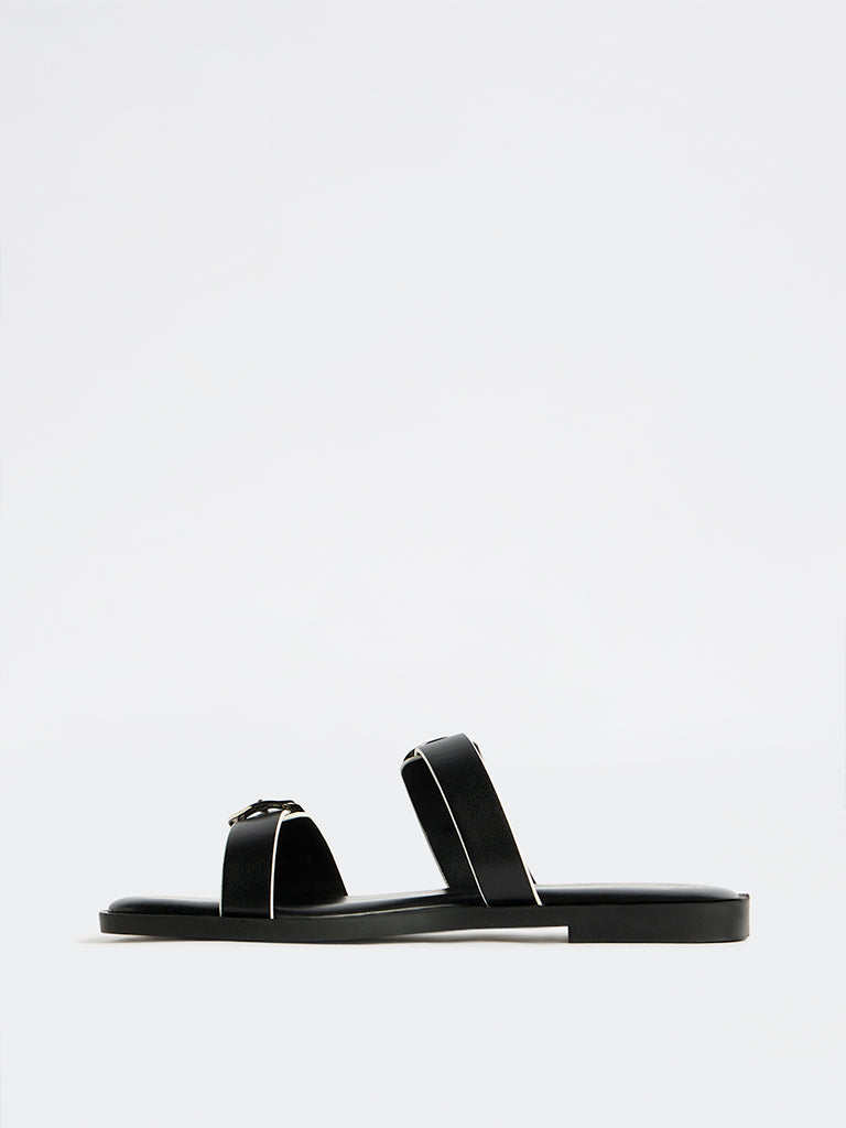 LUNA BLU Black Buckle-Detailed Sandals