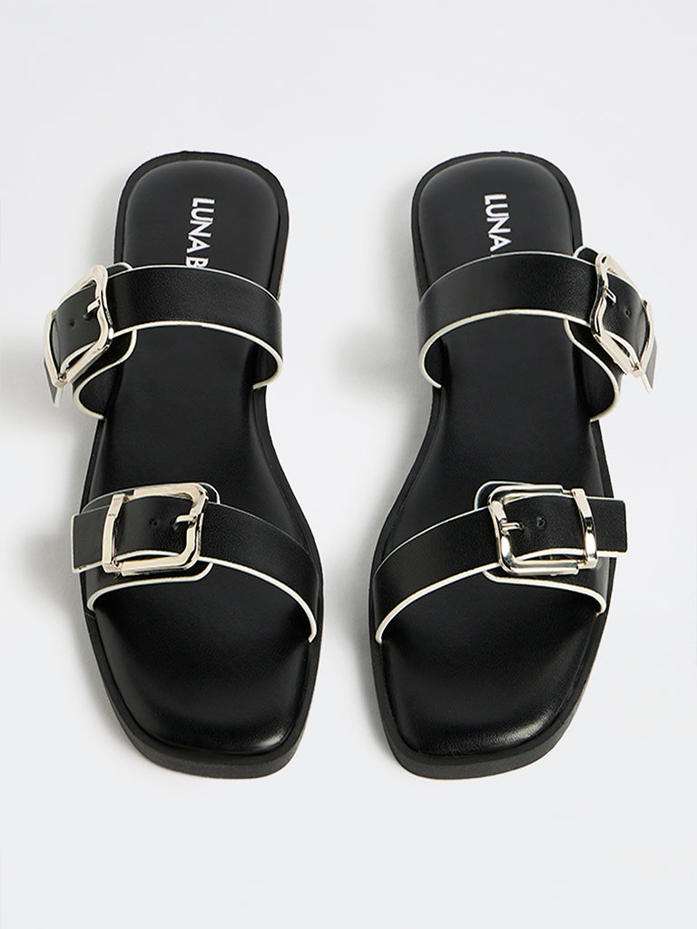 LUNA BLU Black Buckle-Detailed Sandals
