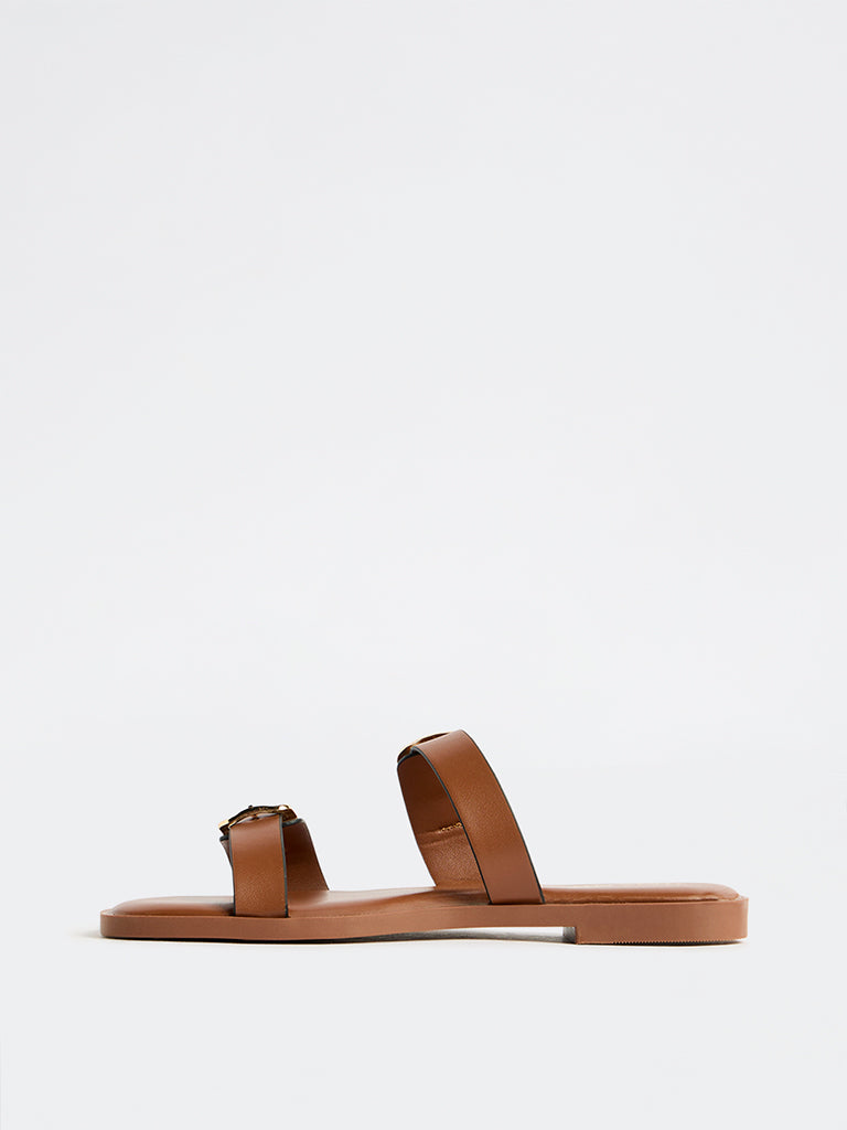 LUNA BLU Tan Buckle-Detailed Sandals