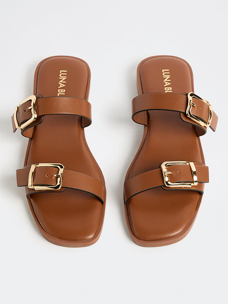 LUNA BLU Tan Buckle-Detailed Sandals