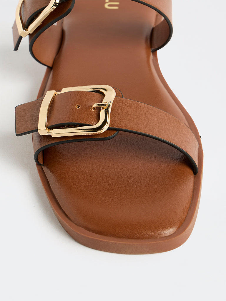 LUNA BLU Tan Buckle-Detailed Sandals