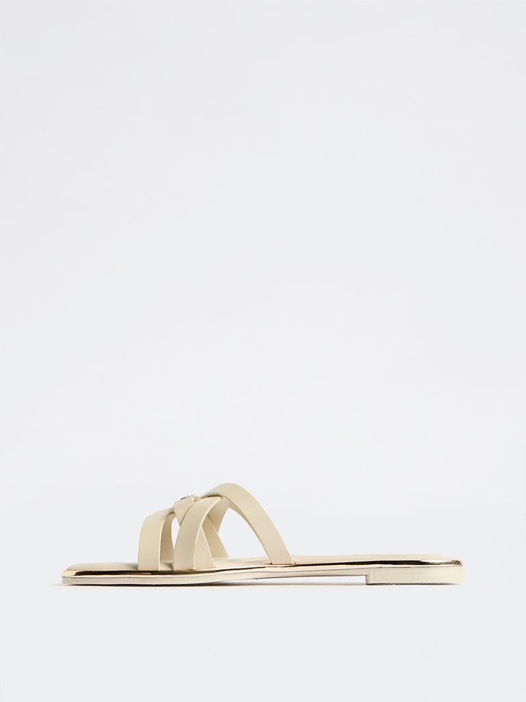 LUNA BLU Ivory Multi-Strap Slides