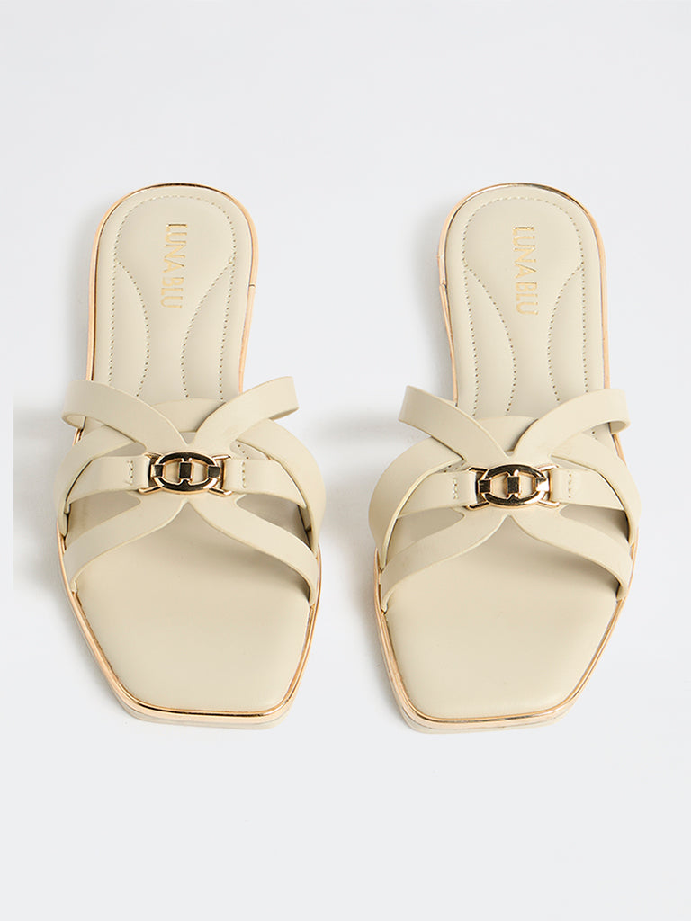 LUNA BLU Ivory Multi-Strap Slides