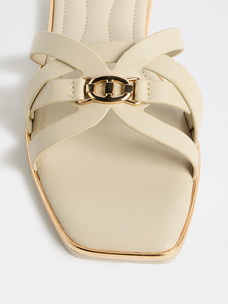 LUNA BLU Ivory Multi-Strap Slides