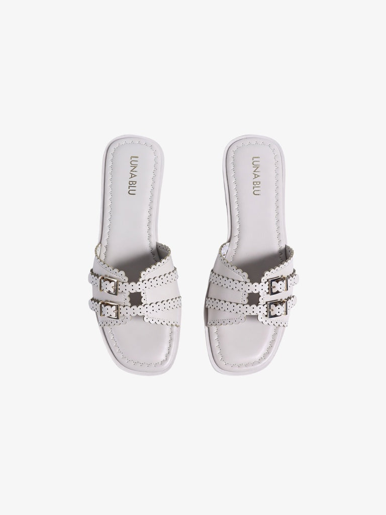 LUNA BLU Ivory Double Strap Slip-On Sandals