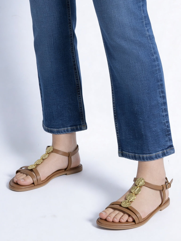 LUNA BLU Tan Flat Sandals