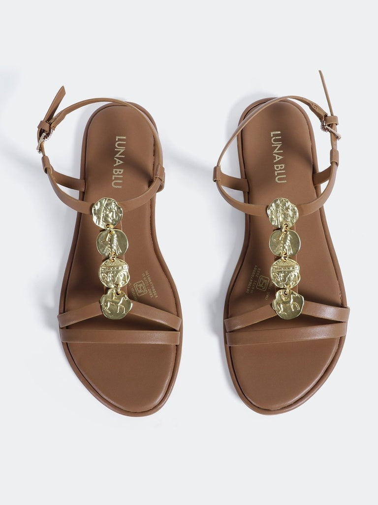 LUNA BLU Tan Flat Sandals