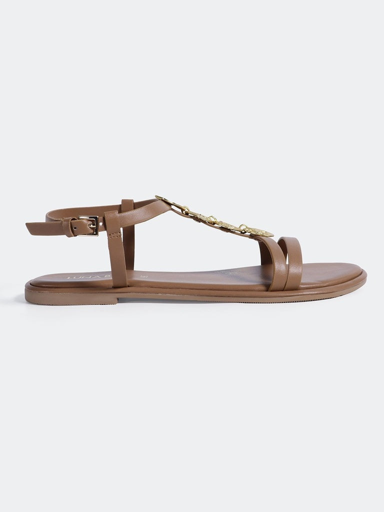 LUNA BLU Tan Flat Sandals