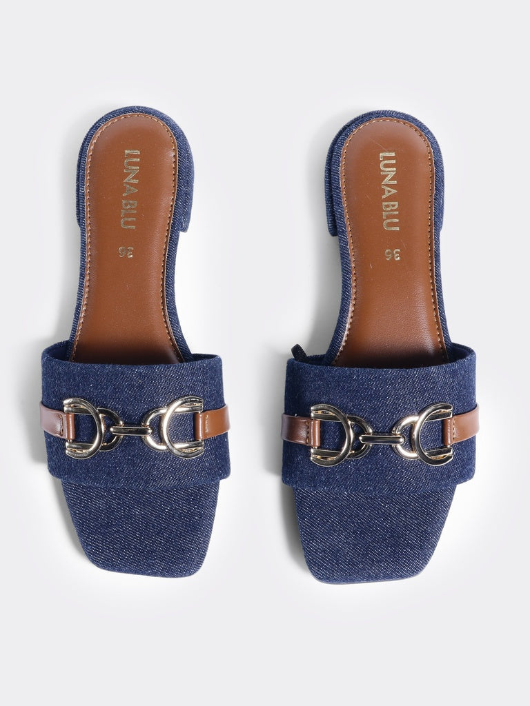 LUNA BLU Blue Flat Sandals