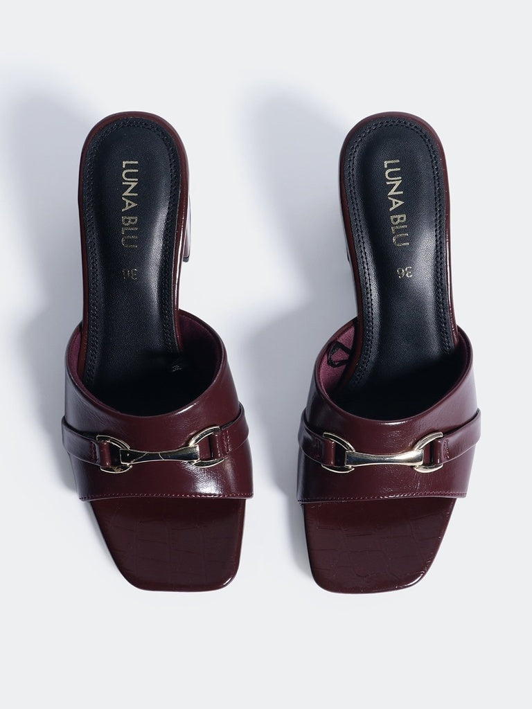 LUNA BLU Burgundy Block Heel Mules