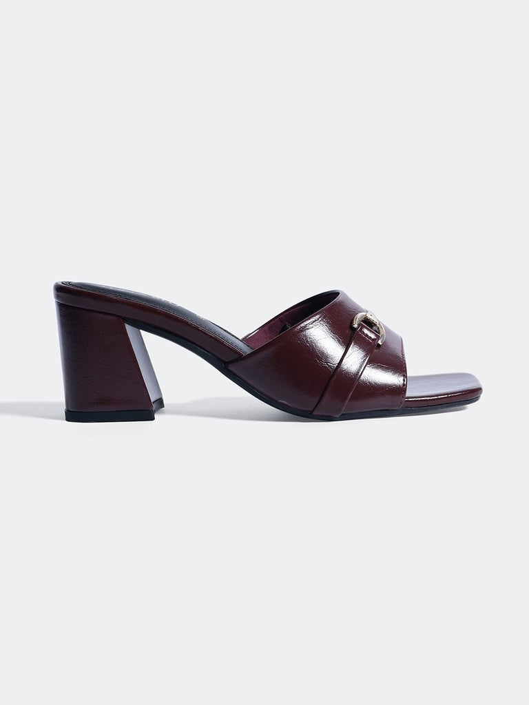 LUNA BLU Burgundy Block Heel Mules