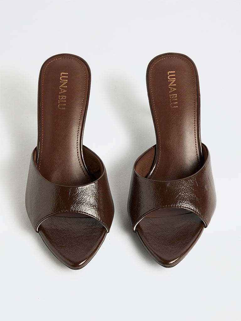 LUNA BLU Brown Slip-On Heel Mules