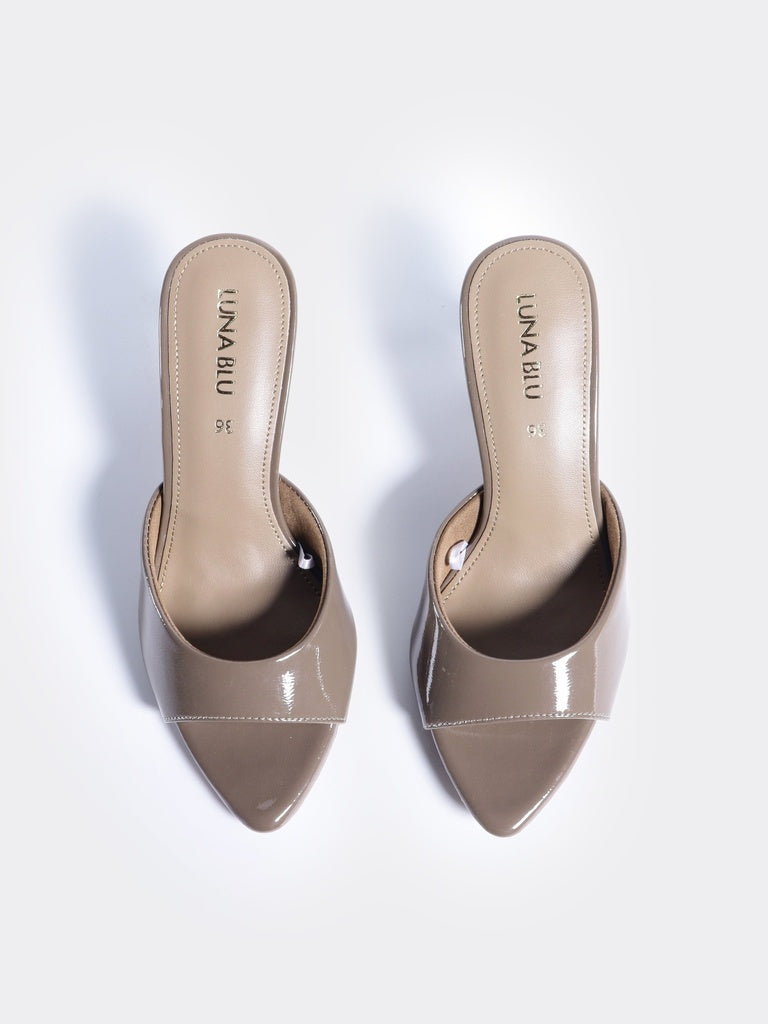 LUNA BLU Dark Taupe Heeled Mules
