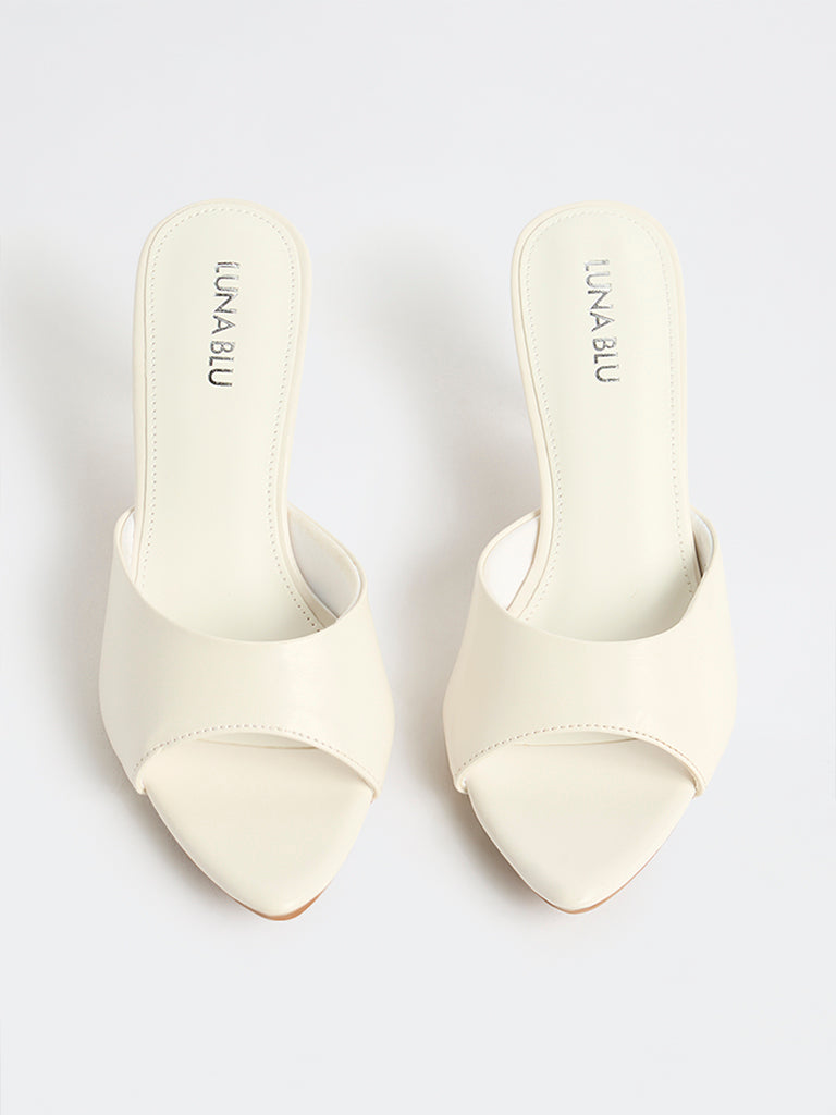 LUNA BLU White Slip-On Heel Mules