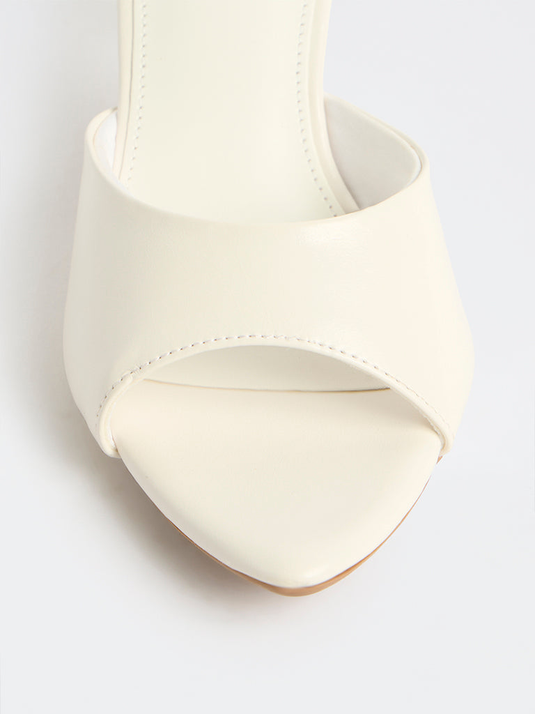 LUNA BLU White Slip-On Heel Mules