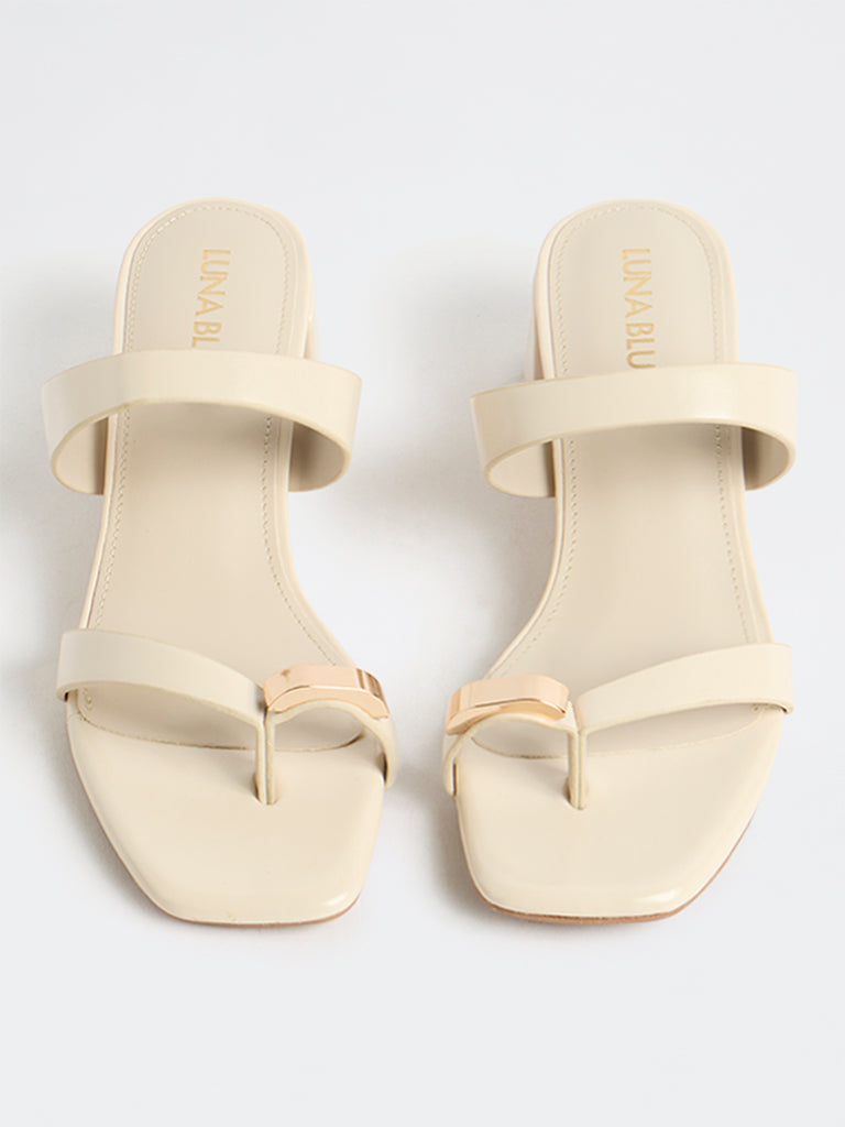 LUNA BLU Ivory Toe-Ring Detail Block-Heel Sandals