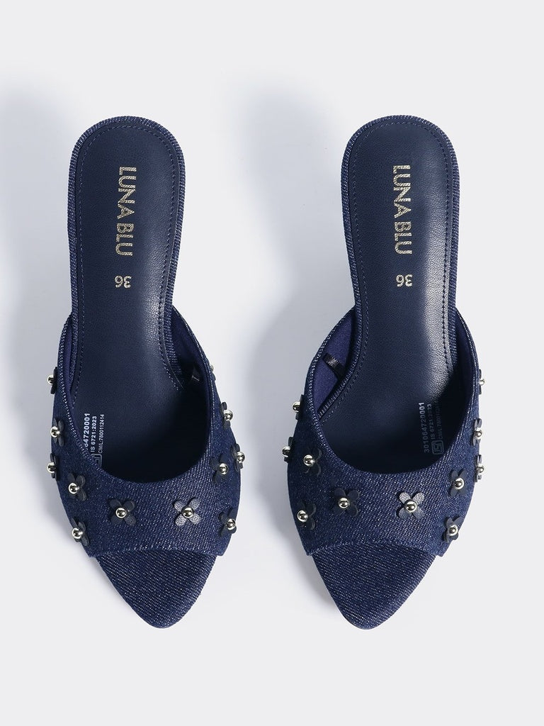 LUNA BLU Dark Blue Heel Mules