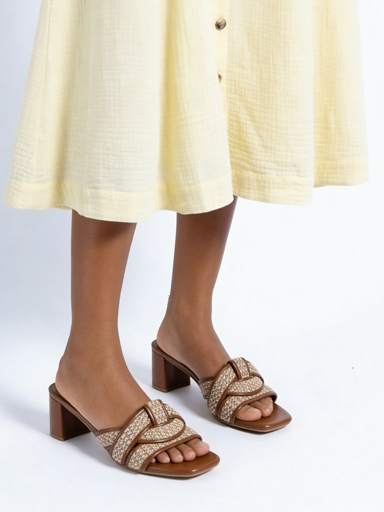 LUNA BLU Tan Block Heel Sandals