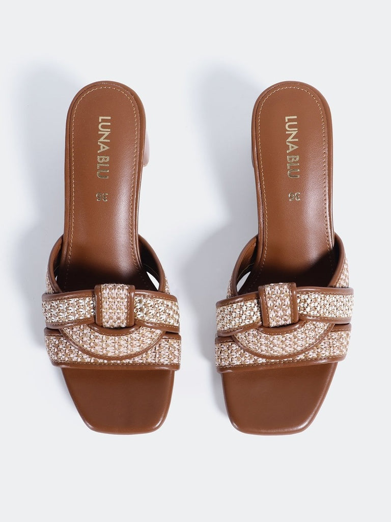 LUNA BLU Tan Block Heel Sandals