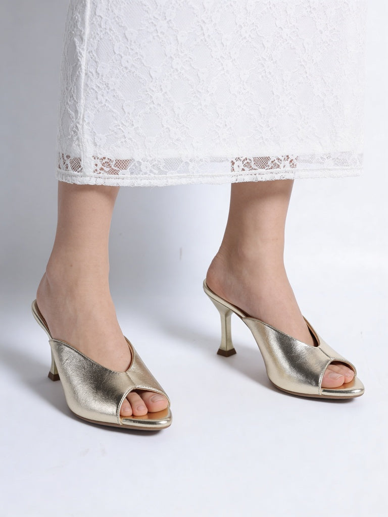 LUNA BLU Light Gold Heel Mules