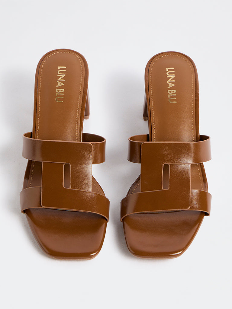 LUNA BLU Tan Block Heel Sandals