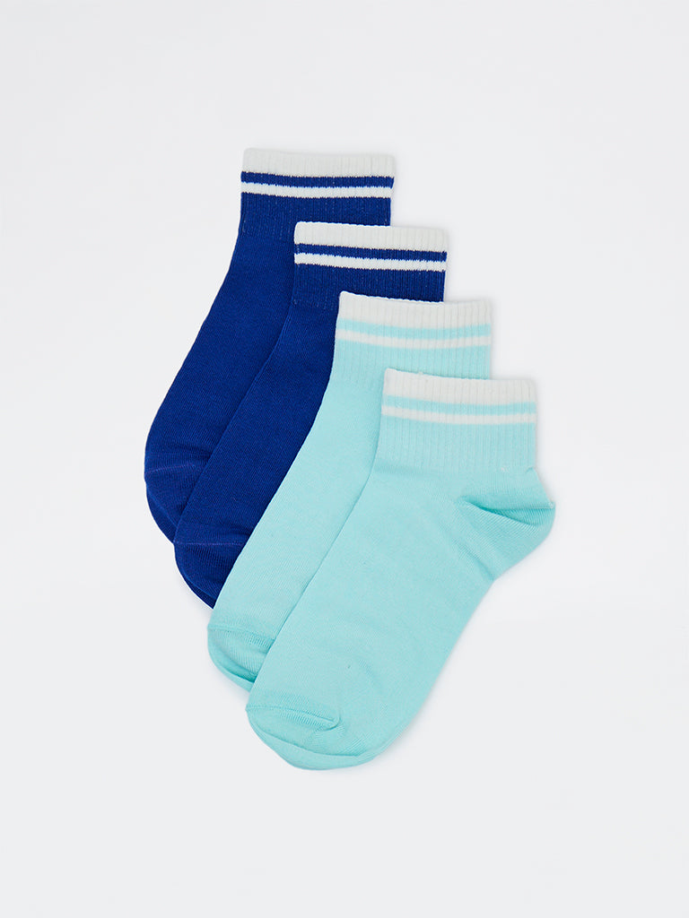 Wunderlove Blue Cotton-Blend Ankle-Length Socks - Pack of 2