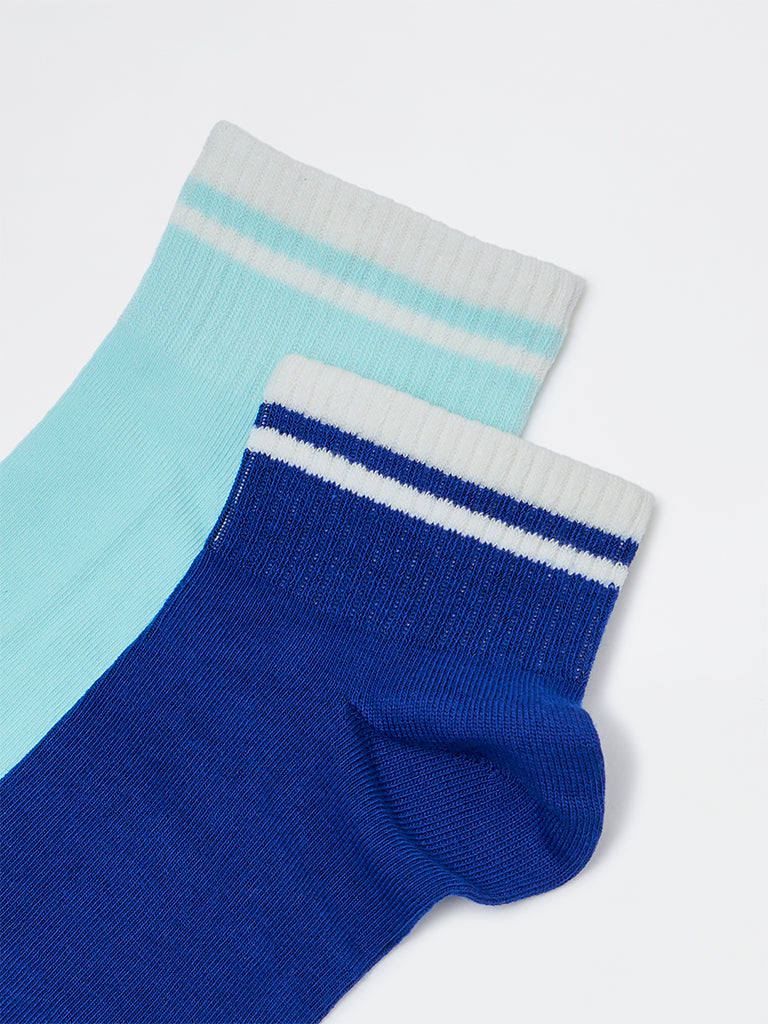 Wunderlove Blue Cotton-Blend Ankle-Length Socks - Pack of 2