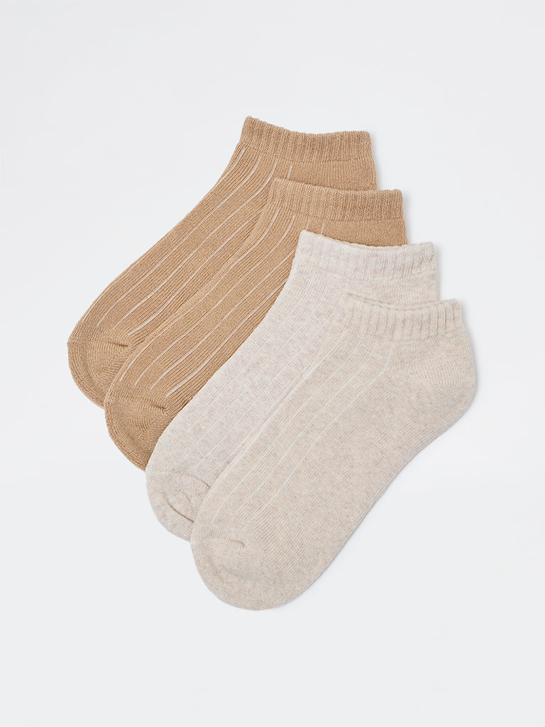 Superstar Beige Ribbed Cotton-Blend Socks - Pack of 2