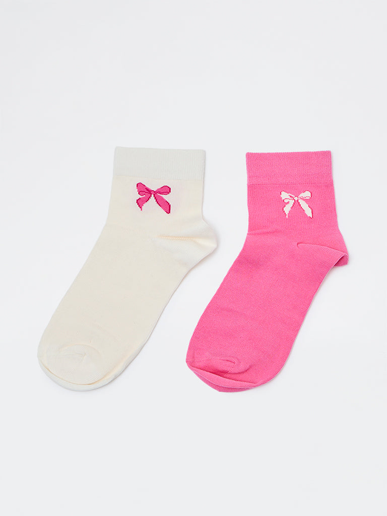 Superstar Pink Cotton-Blend Ankle-Length Socks - Pack of 2