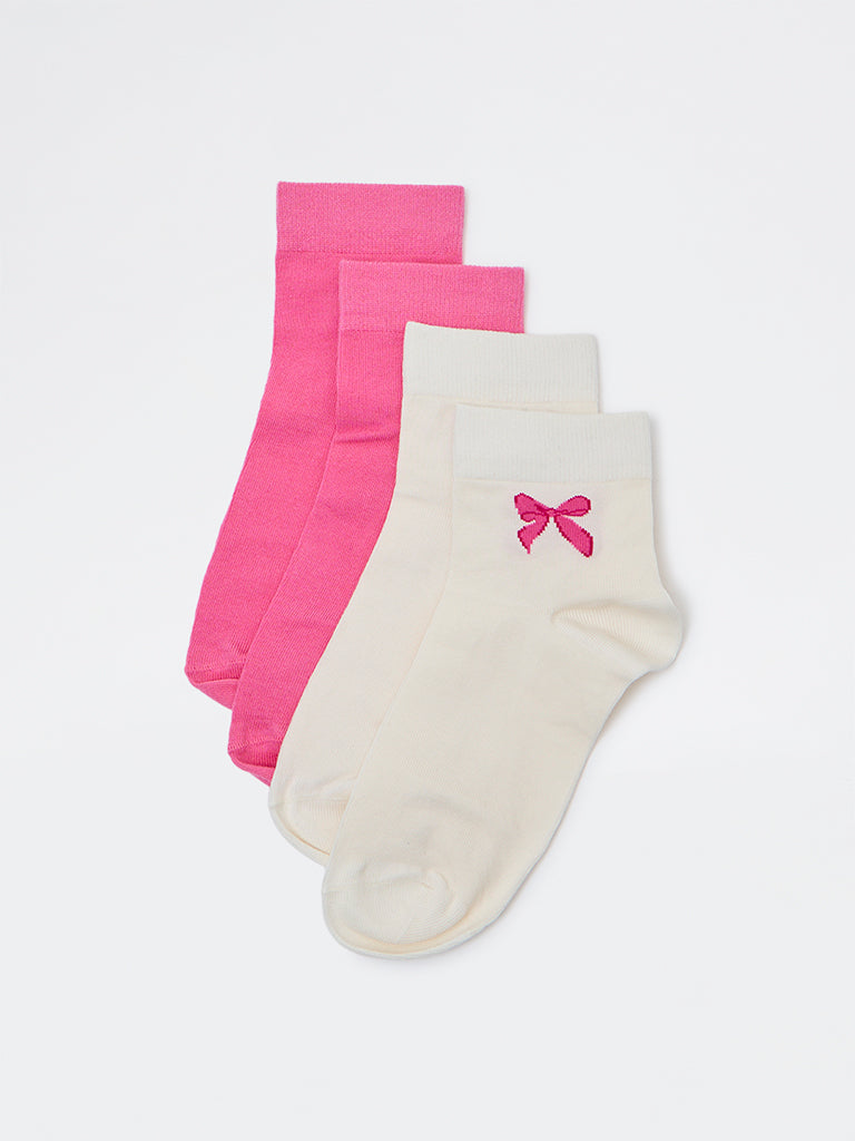 Superstar Pink Cotton-Blend Ankle-Length Socks - Pack of 2