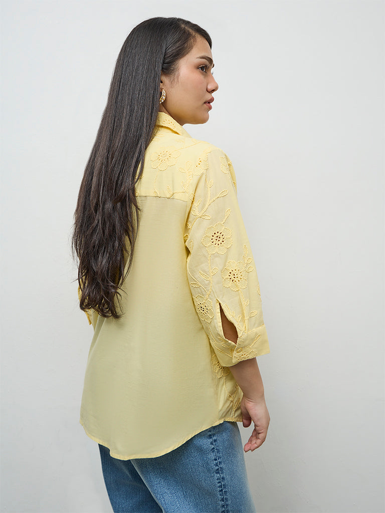 Gia Yellow Floral Embroidered Cotton Shirt