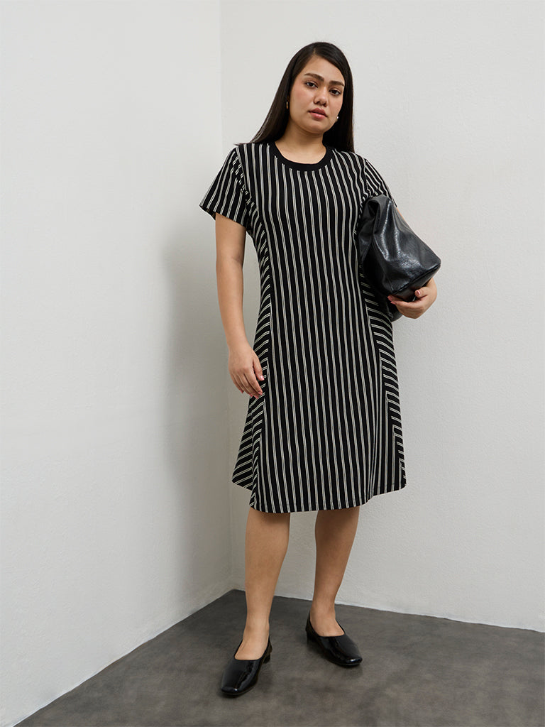 Gia Black Stripe-Printed A-Line Dress