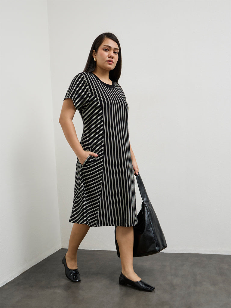 Gia Black Stripe-Printed A-Line Dress