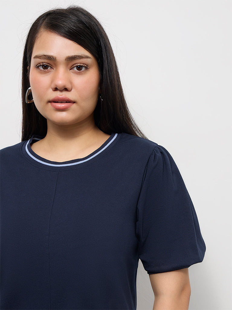 Gia Navy Cotton A-Line Dress