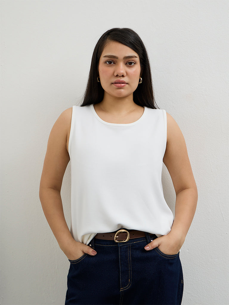 Gia White Ribbed-Textured Tank Top