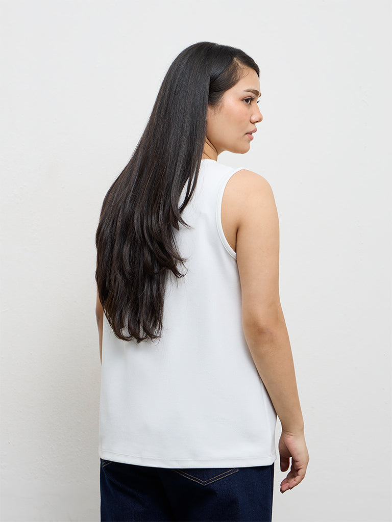 Gia White Ribbed-Textured Tank Top