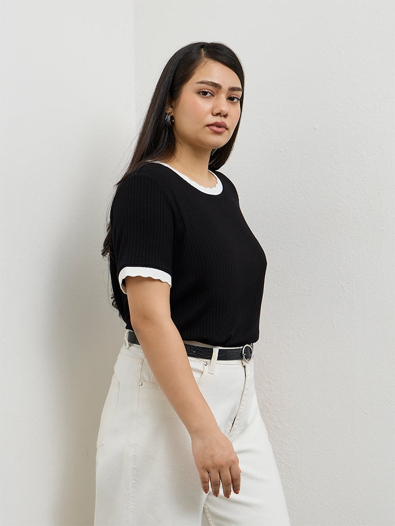 Gia Black Ribbed T-Shirt