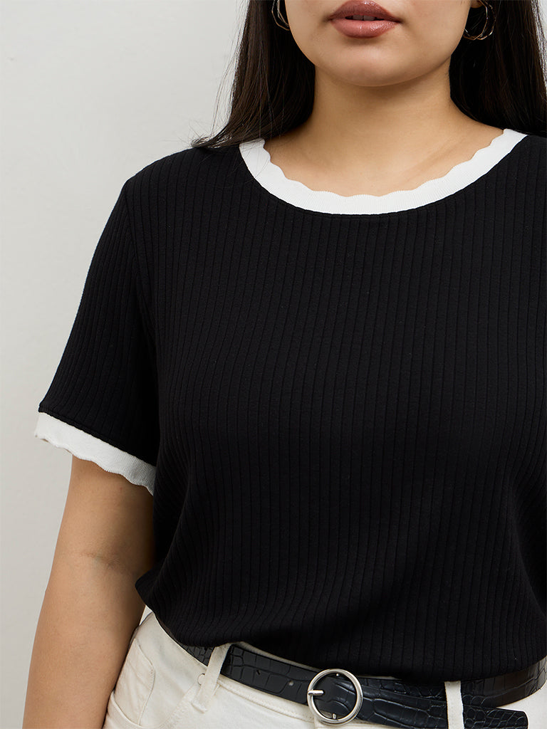 Gia Black Ribbed T-Shirt