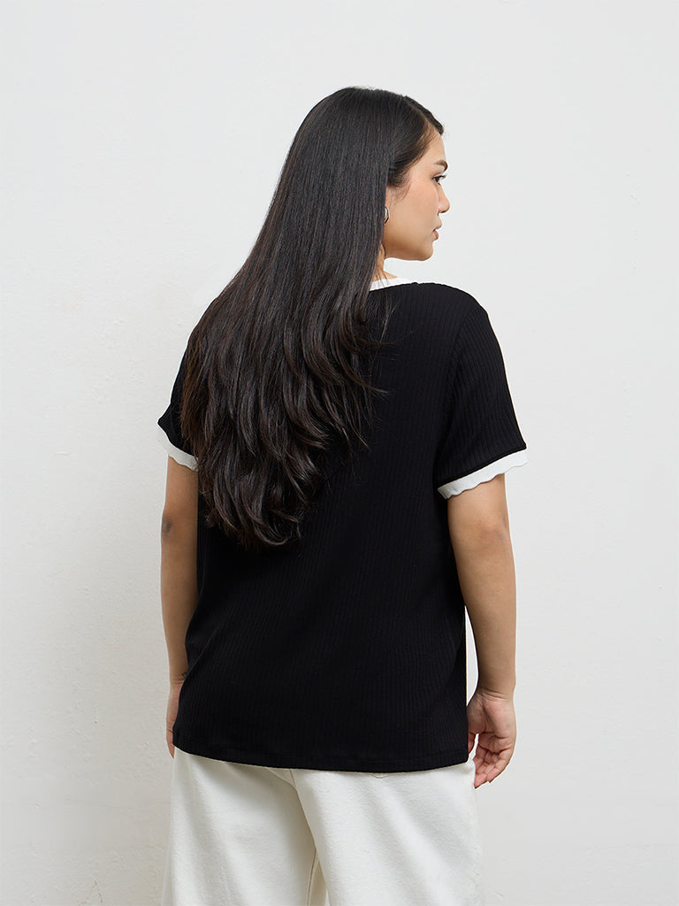 Gia Black Ribbed T-Shirt